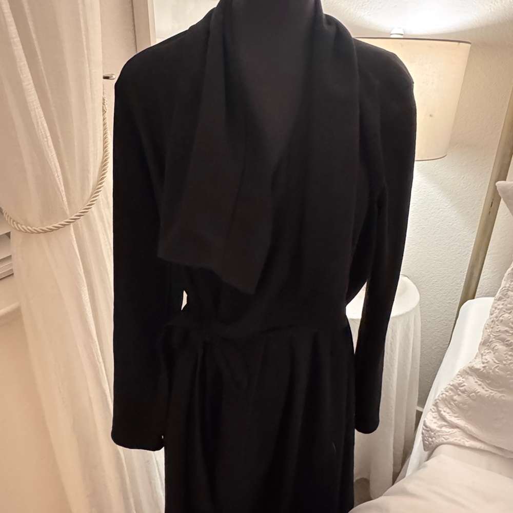 Elegant Black Crepe Wrap Trench